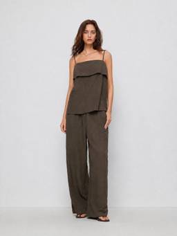 Cider - Square Neck Women Oversized Cami Wide Leg Co-ord Set Brown