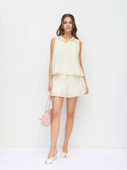 Cider - Chiffon Women's Mid Rise Pleated Shorts Beige