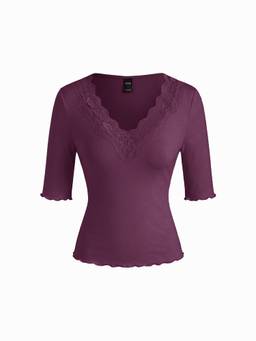 Cider - Cotton Blend Women Lace Trim V-Neck Top Purple