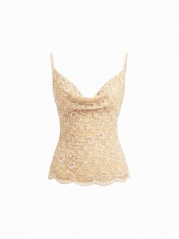 Cider - Lace Women's Cowl Neck Backless Cami Top Cream