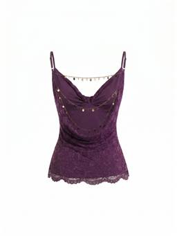 Cider - Lace Women's Slim Cowl Neck Backless Cami Crop Top Purple