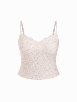 Cider - Textured Floral Women’s V-Neck Lace Trim Cami Top Pink