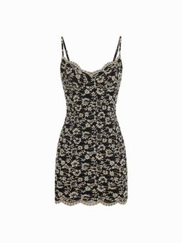 Cider - Lace Flocking Women's Sweetheart Bodycon Mini Dress Black