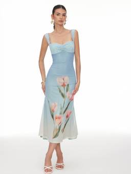 Cider - Mesh Floral Women's Lace Sweetheart Mermaid Maxi Dress Blue