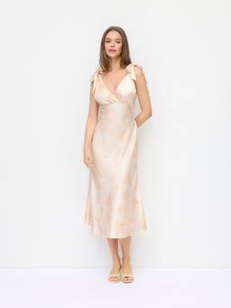 Cider - Satin Women's Floral V-Neck Mermaid Maxi Dress Pink