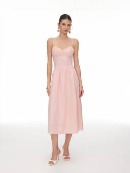 Cider - Lace Sweetheart Women's Corset Flared Midi Dress Pink