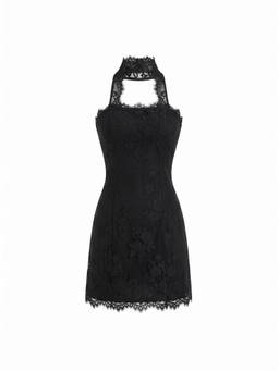 Cider - Lace Women's Strapless Halter Neck Mini Dress Black