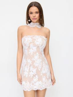Cider - Lace Women's Strapless Halter Neck Mini Dress White