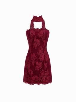 Cider - Lace Women's Strapless Halter Neck Mini Dress Wine