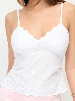 Cider - Lace Trim Women V-Neck Sleeveless Cami Top White