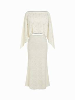 Cider - Lace Floral Women’s Asymmetrical Neck Skirt Set Cream