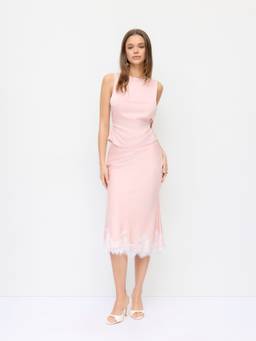 Cider - Satin Lace Trim Women Sleeveless Skirt Set Pink