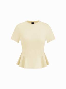 Cider - Cotton Blend Women Ruffled Hem Short Sleeve Top Yellow