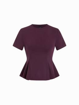 Cider - Cotton-Blend Women Ruffled Hem Short Sleeve Tee Purple