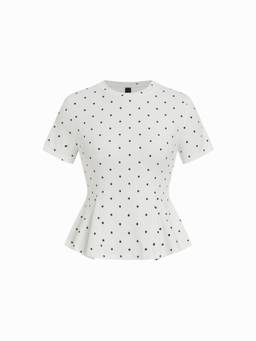 Cider - Cotton-Blend Women Polka Dot Ruffled Hem Tee White