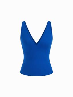 Cider - Cotton-Blend Women High Stretch V-Neck Tank Top Blue