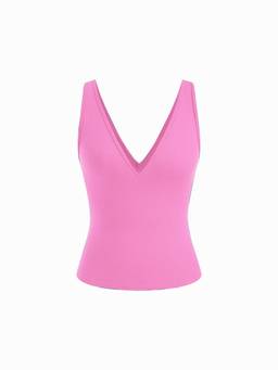Cider - Cotton-Blend Women High Stretch V-Neck Tank Top Carmine