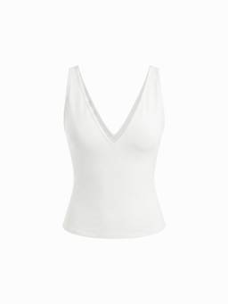Cider - Cotton-Blend Women's High Stretch V-Neck Tank Top White