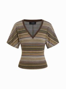 Cider - Cotton-Blend Women's High Stretch V-Neck Short Sleeve Tee Olive