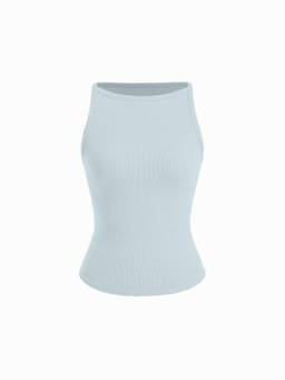 Cider - High Stretch Women's Boat Neck Ribbed Tank Top Light Blue
