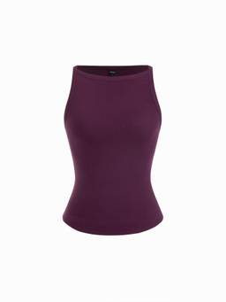 Cider - Cotton-Blend Women High Stretch Boat Neck Ribbed Tank Top Purple