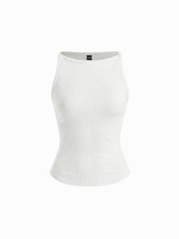 Cider - Cotton-Blend Women's High Stretch Boat Neck Ribbed Tank Top White