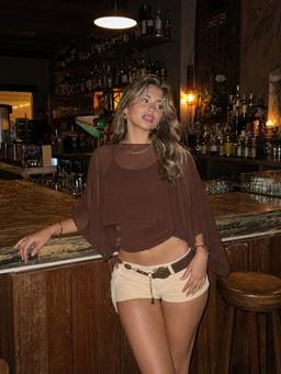 Cider - Women's Ruched Cami Top with Chiffon Boat Neck Cape Brown