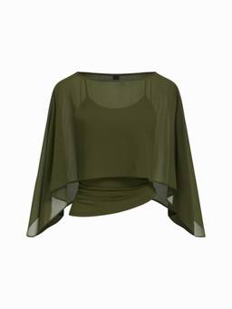 Cider - Ruched Women's Cami Top with Boat Neck Cape Olive