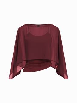 Cider - Ruched Women's Boat Neck Cape Top Wine
