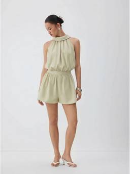 Cider - Women's Ruched High Neck Regular Fit Romper Pale Green