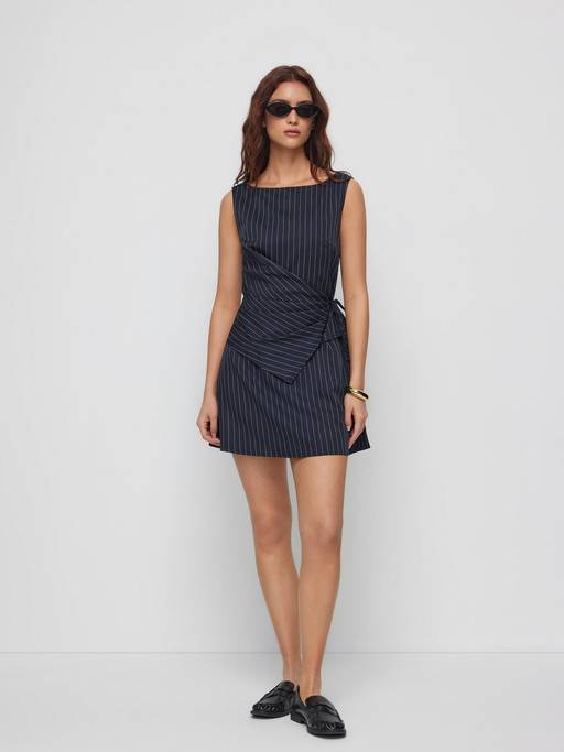Buy Cider Stripe Women's Ruched Asymmetrical A-Line Mini Dress Navy Blue (XXS) Online