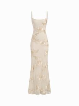 Cider - Floral Lace-Up Women's Backless Slim Maxi Dress Champagne