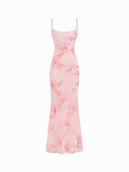 Cider - Floral Lace-Up Women's Backless Applique Maxi Dress Pink