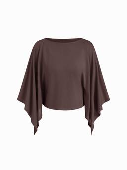 Cider - Textured Women's Boat Neck Batwing Sleeve Oversized Top Brown