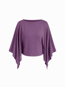 Cider - Textured Women's Boat Neck Batwing Sleeve Oversized Top Purple