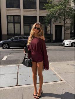 Cider - Textured Women Boat Neck Drawstring Slim Playsuit Burgundy