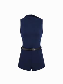 Cider - Belted Women’s High Neck Sleeveless Playsuit Indigo