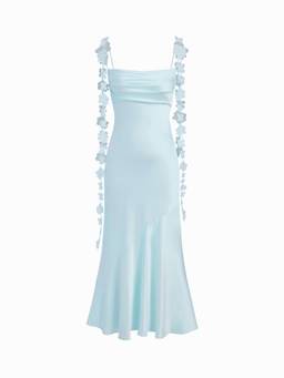 Cider - Satin Women's Cowl Neck Lace-Up Mermaid Maxi Dress Sky Blue
