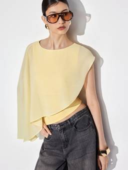 Cider - Asymmetrical Draped Women’s Boat Neck Tank Top Yellow
