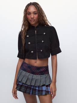 Cider - Napoleon Stand Collar Women's Metal Detail Crop Top Black