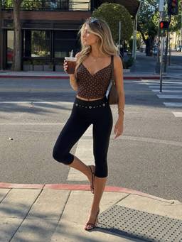 Cider - Cotton-Blend Women High-Stretch Low-Rise Rhinestone Capris Black