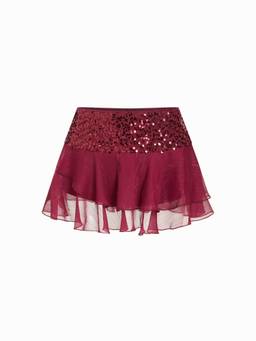 Cider - Sequin Ruffle Women’s Low Rise Mini Skirt Burgundy