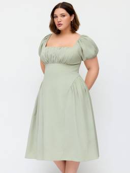 Cider - Milkmaid Women's Square Neck Puff Sleeve Ruched Maxi Dress Green