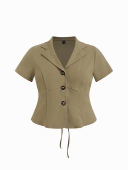 Cider - Notched Collar Women's Lace-Up Corset Blouse Khaki