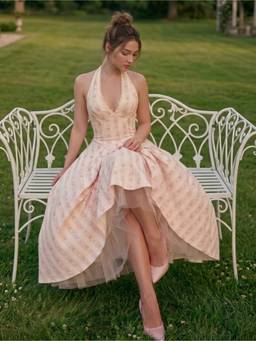 Cider - Women's Floral Lace-Up Backless Halter Neck Maxi Dress Pink