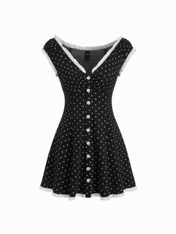 Cider - Gingham Women's V-Neck Ruched A-Line Mini Dress Black