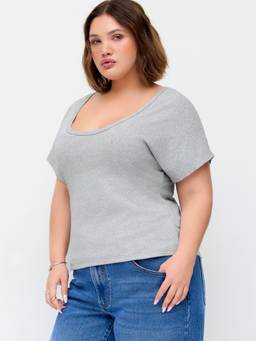 Cider - Cotton Blend Women's Regular Fit Scoop Neck T-Shirt Grey