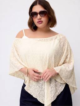 Cider - Chiffon Women's Asymmetrical Hem Poncho Top Beige