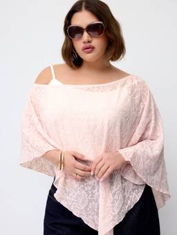 Cider - Chiffon Women's Oversized Asymmetrical Hem Poncho Top Pink