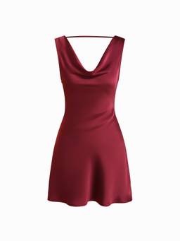 Cider - Satin Women's Cowl Neck Backless A-Line Mini Dress Burgundy